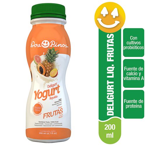 Yogurt Dos Pinos Líquido Sabor Frutas, Con Probióticos, Fuente De Calcio Y Vitamina A - 200ml