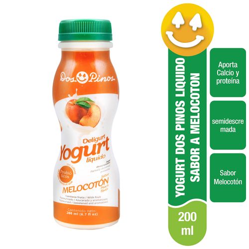 Yogurt Dos Pinos Líquido Sabor Melocotón, Semidescremado Con Probióticos - 200ml