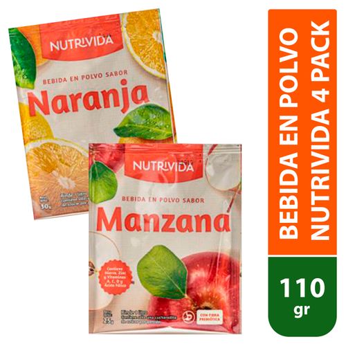 Bebida En Polvo Nutrivida Sabores Manzana y Naranja - 4pack