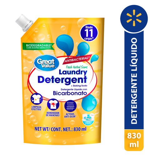 Detergente Líquido Great Value Bicarbonato Doypack - 830ml