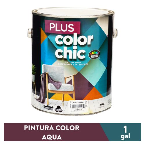Pintura Látex Color Chic Plus, para Interiores Color Aqua - 1 Galón