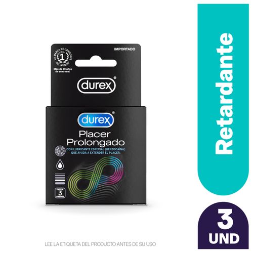 Condones Durex Placer Prolongado Látex Natural, Con Lubricante Especial -3Uds