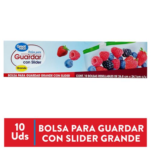 Bolsa Great Value Para Guardar Alimentos Grande Con Slider - 10Uds