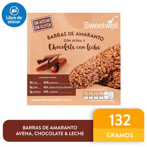 Barras de amaranto Sweet Well con avena y chocolate con leche - 132 g