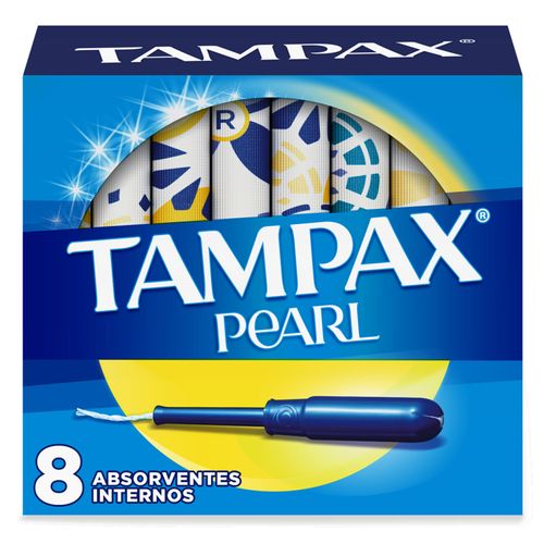 Tampones Tampax Pearl Absorbencia regular con aplicador de plástico sin BPA y trenza LeakGuard, sin perfume, 8 unidades