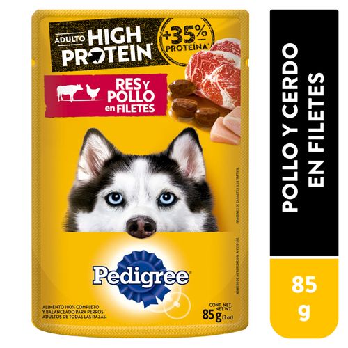 Alimento húmedo Pedigree para perro adulto high protein sabor res y pollo - 85 g