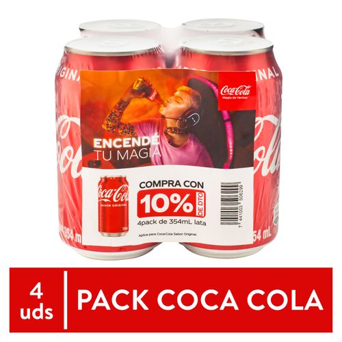 Refresco Gaseoso Coca Cola, 4 Pack -354 ml