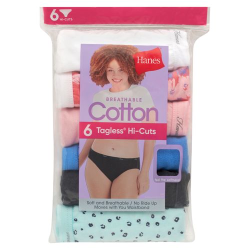 Panti Hanes, Corte Alto de Algodón, 6 pack surtido -Talla 6