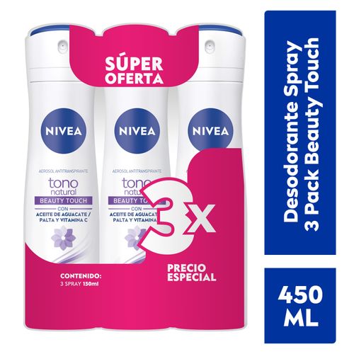 Desodorante Nivea Spray 3 Pack Beauty Touch -450ml