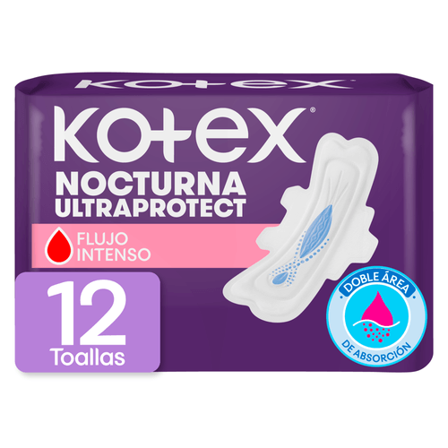 Toallas Femeninas Kotex Nocturna Ultraprotect -12 Uds