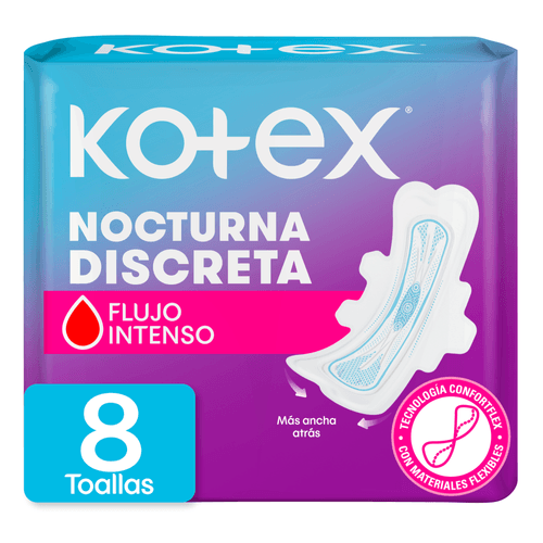 Toallas Femeninas Kotex Día y Noche Nocturna Alas Inteligentes - 8 uds