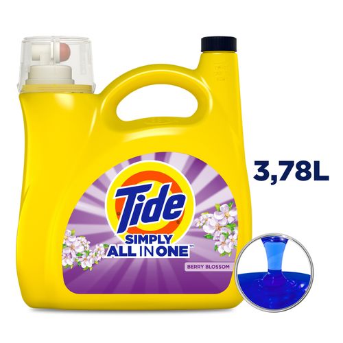 Detergente Líquido Tide Simply All in One Berry Blossom lava la ropa blanca y de color -3,78 L