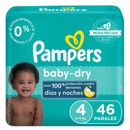 Pañales Pampers Baby-Dry, Talla 4, 9-13kg -46uds