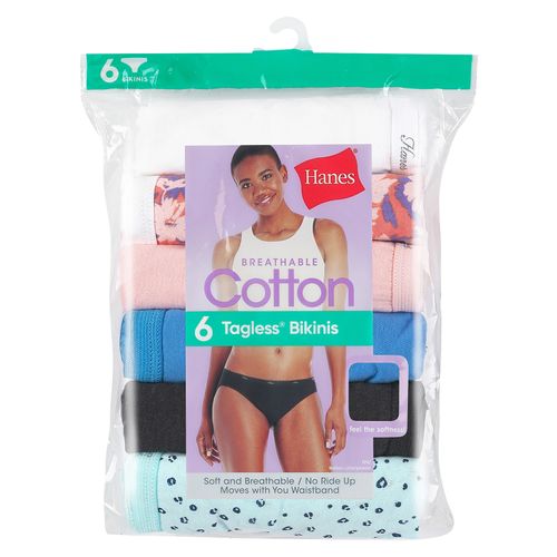 Bikini Hanes, Algodón para Mujer, 6 pack surtido -Talla 7