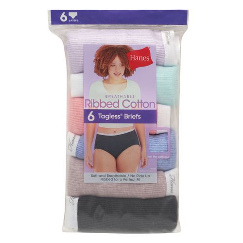 Panti Hanes, Algodón Acanalado para Mujer, 6 pack surtido -Talla 7