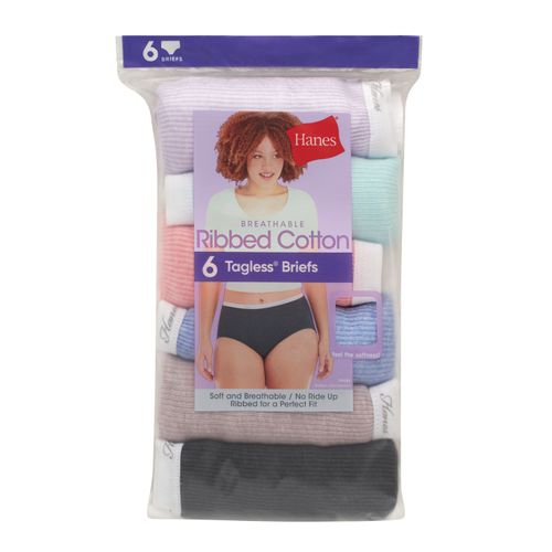 Panti Hanes, Algodón Acanalado para Mujer, 6 pack surtido -Talla 9