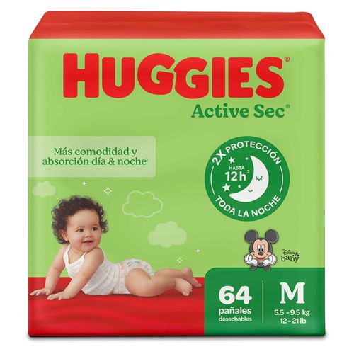 Pañales Huggies Active Sec Etapa 2/M - 64 Unidades