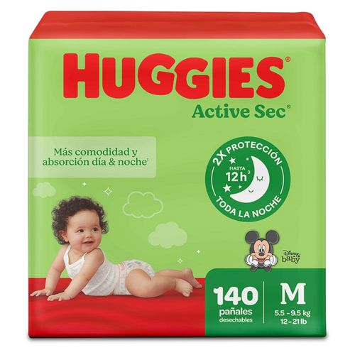 Pañales Huggies Active Sec Etapa 2/M  Más Comodida y Absorción - 140 uds