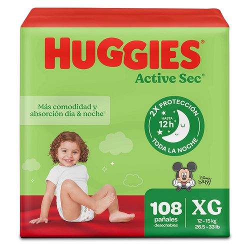 Pañales Huggies Active Sec Etapa 4/XG -108 uds