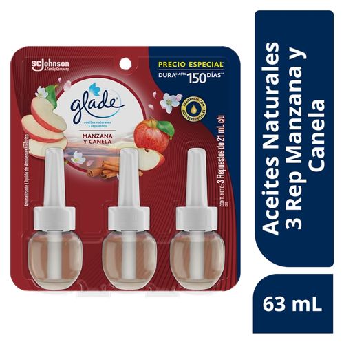 Aromatizante Glade Aceites Naturales Manzana Y Canela 3 Pack - 21ml