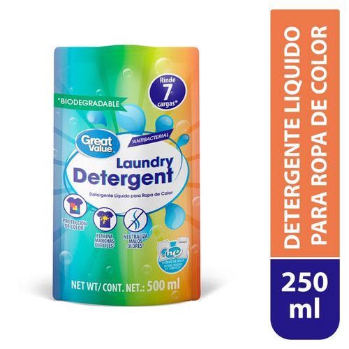 Detergente líquido Great Value para ropa blanca y color pouch -500ml