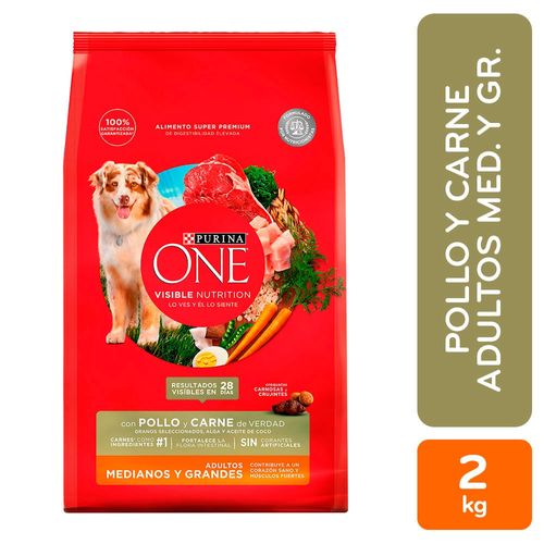 Alimento Purina One para perros adultos razas medianas y grandes sabor pollo y carne - 2 kg