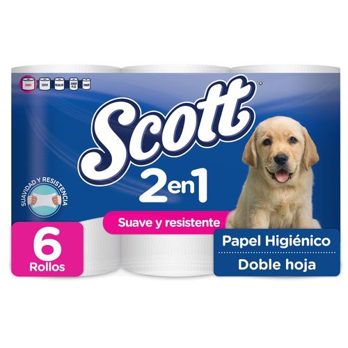 Papel Higiénico Scott 2 en 1 Doble Hoja - 6 Rollos