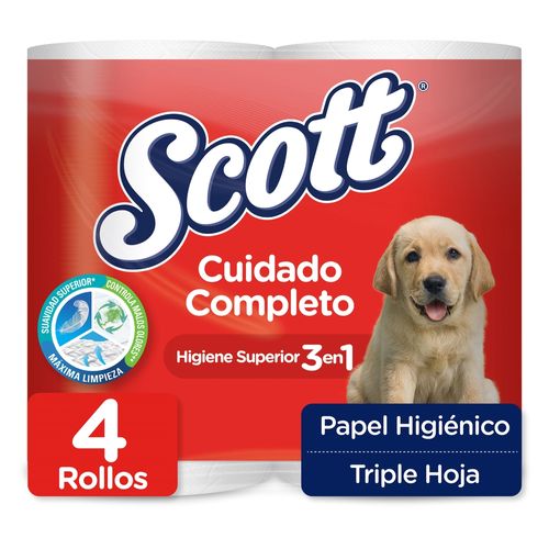 Papel Higiénico Scott Cuidado Completo Triple Hoja - 4 rollos