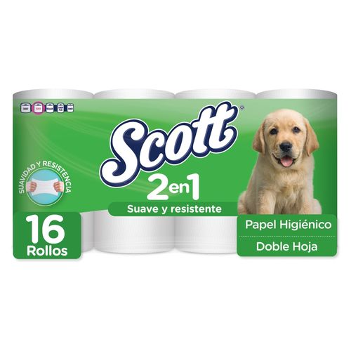 Papel Higiénico Scott 2 en 1 Doble Hoja - 16 Rollos