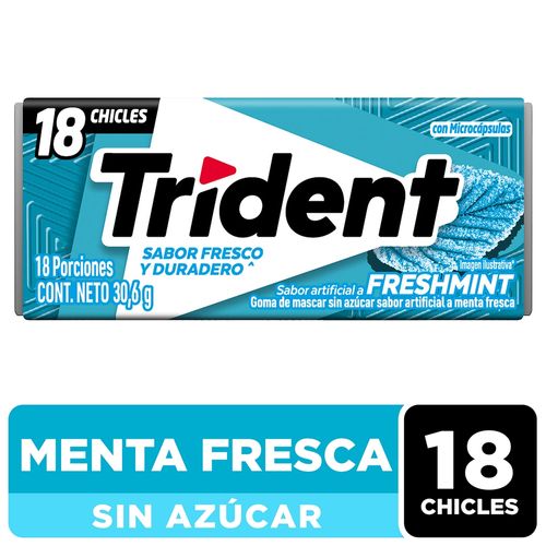 Chicle Trident Sin Azúcar Sabor Menta Fresca 18 Uds - 30.6g