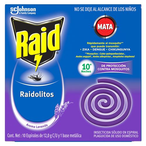 Raidolitos Raid , Insecticida Sólido En Espiral, Fragancia Lavanda, 10Uds - 12g