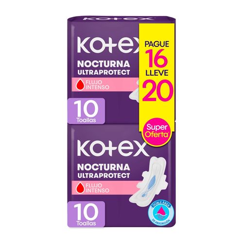 Toallas Femeninas Kotex Nocturna Ultraprotect Super Oferta -20 Uds