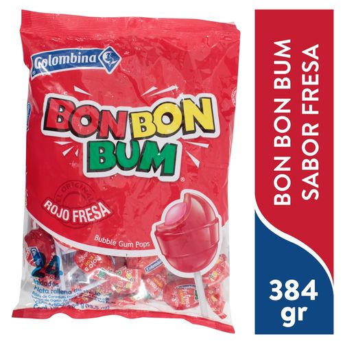 Paleta bonbon bum Colombina fresa rellena de chicle - 384 g