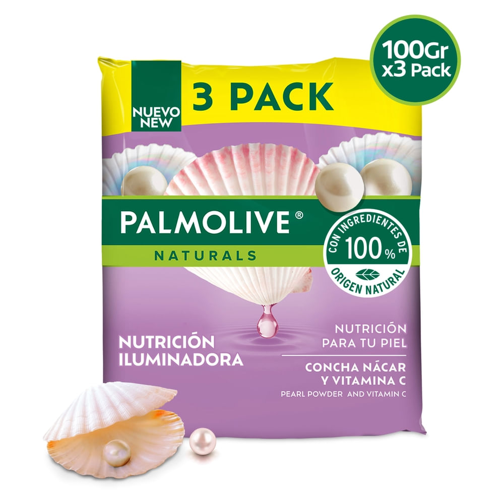 Palmolive Jabón de Tocador Naturals Nutrición Iluminadora Concha Nácar y Vitamina C Pack 3 100 g