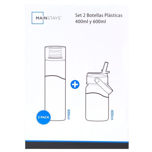 Botellas Mainstays, plásticas 2 pack -400ml/600ml
