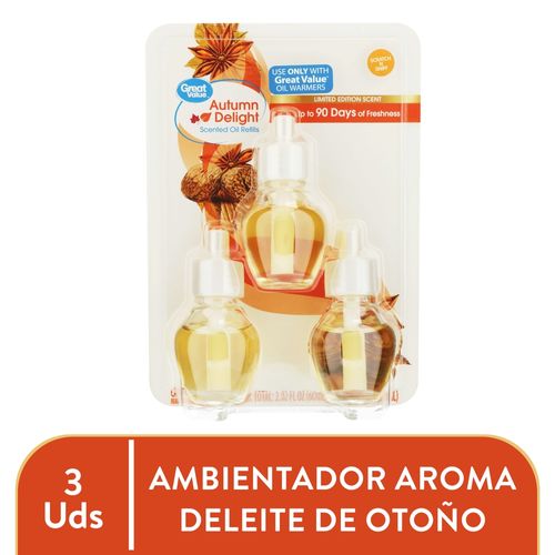 3 Pack Aromatizante Great Value Respuesto Autumn Delight -60ml