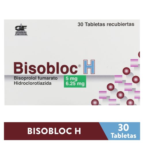 Bisobloc H Global Farma 5mg/6.25 mg caja 30 tabletas - Precio indicado por tableta