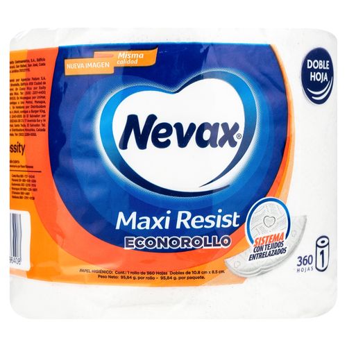 Papel higiénico Nevax maxi resist econorollo 360 hojas dobles 1 rollo - 96 g