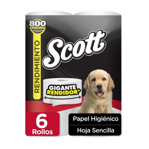 Papel Higiénico Scott Gigante Rendidor Hoja Sencilla - 6 Rollos