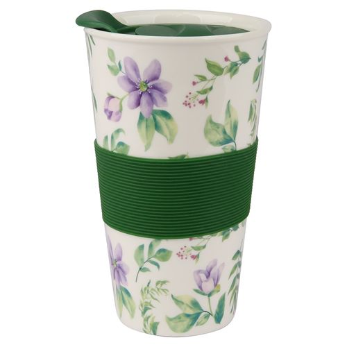 Vaso Home Trends, Porcelana con tapa plástica -420ml
