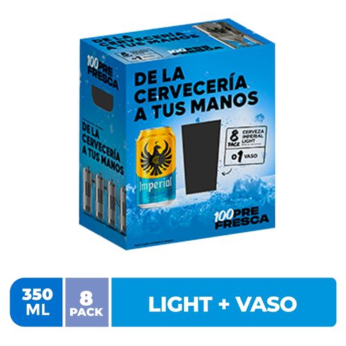 Cerveza Imperial Light Lata 8Pack + 1 Vaso