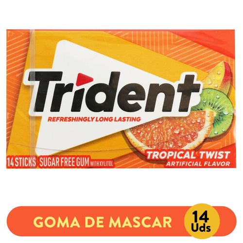 Chicle Trident X Tropical Twist Sin Azúcar Sabor Frutas Tropicales 28 Uds - 30,6g