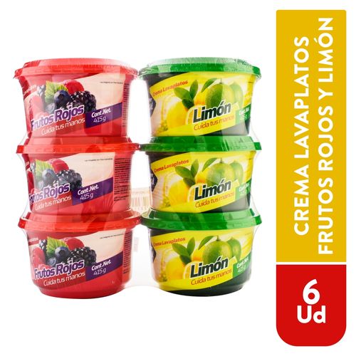 6 Pack Lavaplatos Supermax Limón Frut Rojos -2550gr