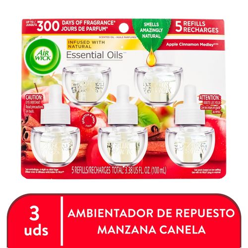 Aromatizante Ambiental AirWick Essential Oils Respuesto Apple Cinnamon Medley  5pack - 20 ml c/u