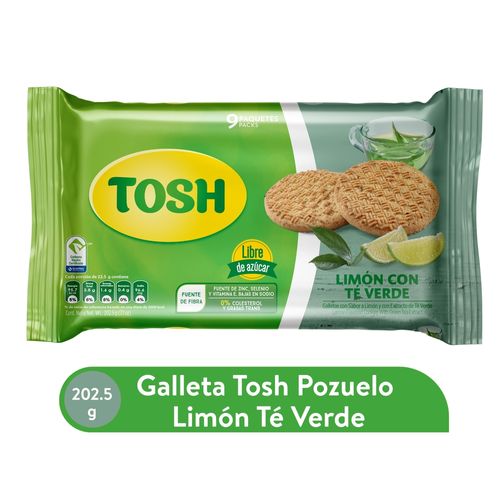 Galleta Pozuelo tosh limón con té verde 9 pack - 202.5 g