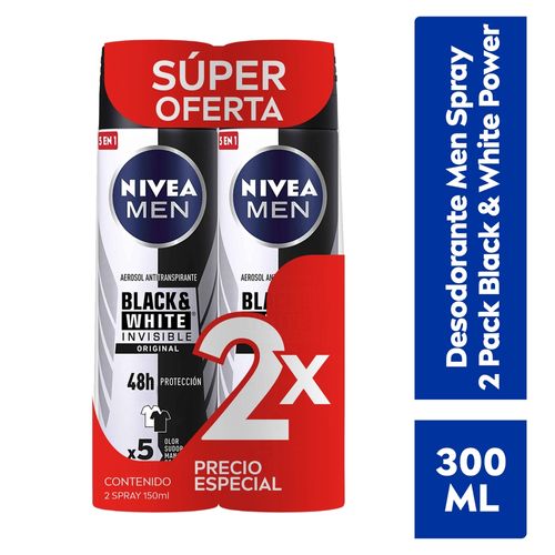 Desodorante Nivea Men Spray 2 Pack Black & White Power -300ml