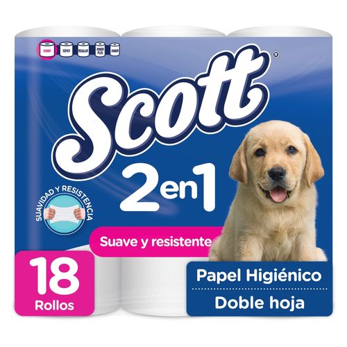 Papel Higiénico Scott 2 en 1 Doble Hoja -18 Rollos