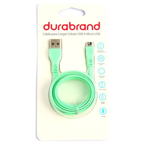 Cable Durabrand USB a micro USB color menta con longitud de 0.9 m