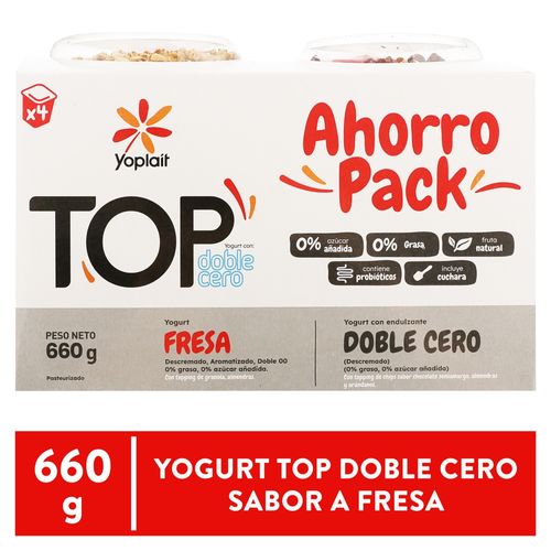 Yogurt Yoplait doble cero con topping 4 Pack - 660 g
