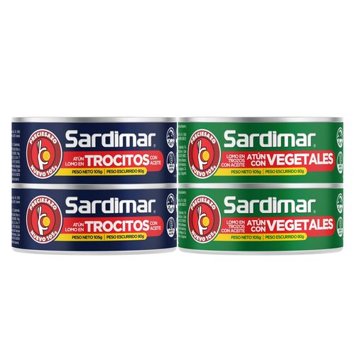 Atún Sardimar trocitos en aceite y trocitos con vegetales 4 Pack - 420 g